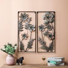 May be hung vertically or as a diamond shape. 2 Piece Metal Flower Wall Panels Floral Art