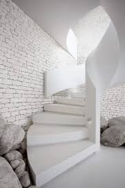 White Brick Wall Modern Stairwell Interior Architecture Interior Stairs Interior
