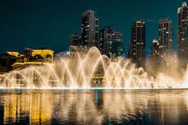 Dubai Fountain At Night Dubai Vacation Water Sculpture Dubai