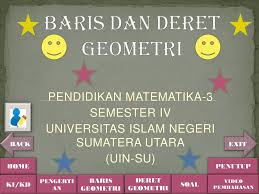 Ada 5 macam transformasi geometri yang dipelajari di tingkat sma, yaitu translasi (pergeseran), refleksi (pencerminan), rotasi (perputaran), dilatasi (perubahan ukuran), dan transformasi oleh … Baris Dan Deret Geometri Ppt Download