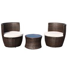 3 Pcs Patio Rattan Stackable Furniture Set Color Of Rattan Brown Color Of Cushion Off White Mate Stackable Furniture Patio Furnishings Outdoor Furniture Sets