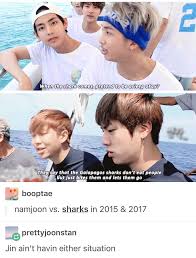 Actually You Aren T Supposed To Play Dead With Sharks Since They Are Scavengers And Often Eat Dead Animals Anyways Bts Boys Bts Bangtan Boy Bts Memes