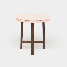 Stainless steel plate in a waxed black finish. Trio Side Table Copper Top Kooku