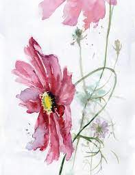 Original Flower Watercolor Garden Cosmos Flower Painting Etsy Flower Drawing Flower Painting Watercolor Flowers Paintings
