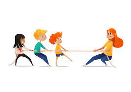 Excite Garcons Et Filles Tirant La Corde Competition De Tir A La Corde Entre Deux Equipes D Enfants Concept D Activite Sportive Pour Les Enfants Personnages De Dessin Anime Drole Isoles Sur Fond Blanc