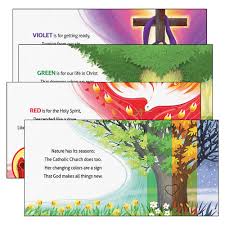 A color chart showing the various colors used in the sanctuary for the seasons of the christian church year, as well as the dates for the current year. A Little Catholic S Book Of Liturgical Colors Theresa Kiser Chris Pelicano 9781936330874 Amazon Com Books