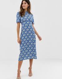 Asos Design Asos Design Midi Tea Dress With Buttons In Floral Print Modest Dresses Casual Tea Dress Modest Dresses