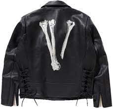 Vlone X Neighborhood Skeleton Black Leather Jacket