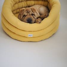 round dog bed yellow washable pet house handmade dog bed scandinavian home decor sharpei bed in 2021 cute dog beds round dog bed handmade dog beds