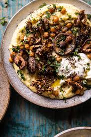 Pesto Polenta With Thyme Roasted Mushrooms And Chickpeas Half Baked Harvest Recipe Vegetarian Recipes Vegetarian Dishes Recipes