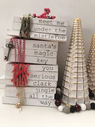 Christmas Decor Stacked Books Book Stack Hand Painted Tiered Tray Vignette Decor Boho Chic Holiday Mantel Decor Holiday Mantel Christmas Decorations