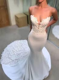 Mermaid style wedding gowns continue to be featured in couture designer's collections year after year. Pleasant Emphasis Mermaid Style V Neck Lace Court Train Satin Wedding Dresses Joybetty Online