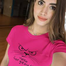 Hallo Gorgeous Cat Face Print T-Shirt, lustiges Slogan Top für Mädchen,  Damen, Kitty Liebhaber, Tierbesitzer, Angry Kitten Meme Shirt, Geschenk für  Sie