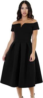 Amazon Com Lalagen Women S Vintage 1950s Party Cocktail Wedding Swing Midi Dress Black X Evening Dresses Elegant Plus Size Cocktail Dresses Orange Print Dress