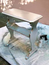 Silver Stenciled Library Side Table Crafty Nest Silver Furniture Silver Spray Paint Redo Furniture