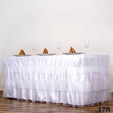 17ft Wholesale 3 Layered White Pleated Organza Table Skirt With Satin Bottom Table Skirt Tulle Table Skirt Tulle Table