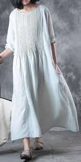 Fine Long Linen Dress Loose Fitting Solid Loose Folded Pocket Women Elbow Sleeves Blue Dress Long Linen Dress Sewing Clothes Women Summer Linen Dresses
