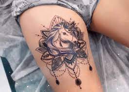 53 Best Unicorn Tattoo Designs For Women Tattooblend Thigh Tattoos Women Feminine Tattoos Unicorn Tattoo Designs