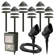 Low Voltage Black Outdoor Halogen Landscape Path Light And Flood Light Kit With Transformer 8 Pack Brickseek