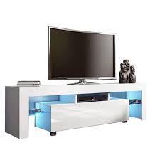 Modern high gloss white tv stand. Modern White Tv Stand With Led Lights For 50inch Tv High Gloss Television Stand With Open Storage Shelves And 1 Drawer For Living Room Bedroom Entertainment Center Console Table Buy Online In