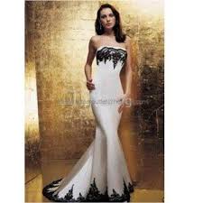 Black And White Mermaid Wedding Dresses Strapless Bridal Ball Gown Black Lace White Satin Beading Mermaid Wedding Dress Black Lace Wedding Dress Black Lace Wedding Wedding Dress Trim