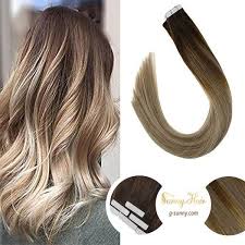 Tape In Balayage Dark Brown Highlighted Blonde Human Hair Extensions 4 14 60 Brown Ombre Hair Color Human Hair Extensions Blonde Hair Care