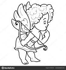 天使の子のキャラクターが輪郭に描かれ手にはぬるみを持ち白い背景に興味やスケッチや彩色孤立した物やベクトルイラストで見えます, — ストックベクター  ©Kopirin 370561558