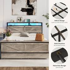 Amazon.com: Fameill Queen Size Bed Frame with Storage Ottoman and 2  Drawers, Farmhouse Metal Platform Bed with Headboard, LED Lights and  Charging Station, No Box Spring Needed, Noise Free, Grey : Home
