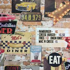 49+] 50's diner wallpaper border on