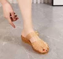 Tuobarr Women's Slide Sandals Summer New Baotou Sandals Soft Sole  Transparent Crystal Jelly Casual Slippers Gold US Size 5.5