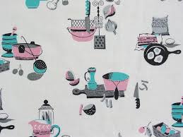 vintage kitchen print fabric pink