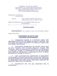 However, even if you have no format instructions you do not want to have a messy position paper. Sample Position Paper Laches Equity Common Law