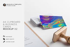 Download A4 Clipboard And Business Cards Mockup In Stationery Mockups On Yellow Images Creative Store PSD Mockup Templates