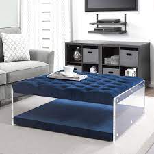 This tufted, square ottoman is a great piece to round out your living room ensemble. Inspired Home Fleur Navy Velvet Ottoman Cocktail Table With Button Tufted Clear Acrylic Sides On43 02ny Hd The Home Depot