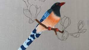 hand embroidery苏绣 苏州刺绣针法教程 両面刺繍 玉兰红嘴蓝鹊鸟 1 japanese embroidery bird embroidery embroidery stitches tutorial