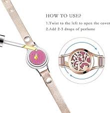 Cupimatch Pulseira difusora de óleo essencial, aço inoxidável e couro, ouro  rosa, 32 cm