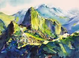 Artist Jansen Chow Watercolor Painting Title Good Morning Machu Picchu Size 56 X 76 Cm Painting Freelancetalent Watercolor Illustration Nature Art Art