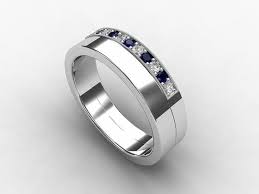 Blue Sapphire Ring Diamond Palladium Wedding Band Mens Ring Blue Wedding Commitment Mens Rings For Men Palladium Mens Wedding Bands Blue Sapphire Rings