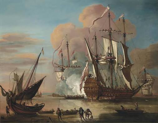 File:Johann Baptiste Bouttats - An Honourable East India Company flagship returning to home waters in triumph.jpg - Wikimedia Commons