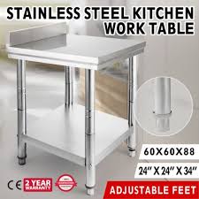 24 X 24 Stainless Steel Work Table With Backsplash Kitchen Restaurant New Kitchen Work Tables Stainless Steel Work Table Work Table