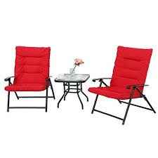 Phi Villa Patio 3 Pc Padded Folding Chair Set Adjustable Reclining Indoor Outdoor Furniture Red Phi V Indoor Outdoor Furniture Red Patio Chairs Patio Chairs