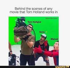 Behind The Scenes Of Any Movie That Tom Holland Works In Ifunny Tom Holland Funny Marvel Memes Marvel Funny