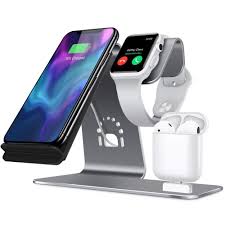 Apple Watch Iphone Stand Airpods Dock 10w Phone Qi Wireless Charger Desktop Grey Apple Watch Iphone Apple Smartphone Apple Watch Charger