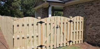 Shadow box fence double gate. Shadow Box Scallop Double Gate Accurate Fence Atlanta Fence Company