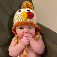 Baby Thanksgiving Crochet Tan Turkey Ear Flap Hat /photo Prop/ Costume