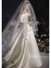 Off The Shoulder Classy Wedding Dresses With Long Sleeves Vw1162 Classy Wedding Dress Wedding Dress With Veil Wedding Dresses Satin