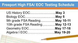 This is not my own, this document was created by a textbook publisher and passed on to teachers from the administration. Fsa And Eoc Testing Schedule News Freeport High