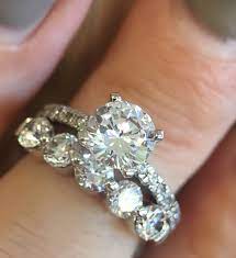 We Love The Addition Of A Wedding Band That Has A Larger Carat Weight Than The Engagement Ring Blue Wedding Rings Moissanite Bridal Sets Diamond Wedding Bands
