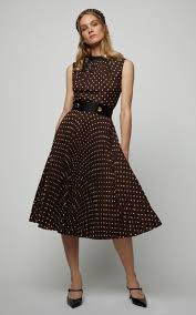 Prada Button Detailed Polka Dot Crepe De Chine Midi Dress In Brown Modesens Printed Halter Dress Charming Dress Moda Operandi Dress
