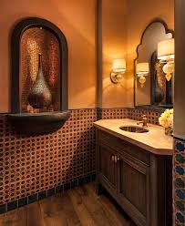 You know the type… yellow/gold granite with a gold/tan patterned floor tile to coordinate. Cheerful Spunk Enliven Your Powder Room With A Splash Of Orange